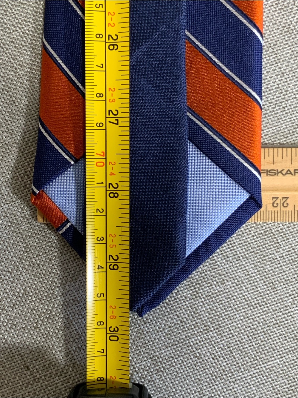 Tommy Hilfiger Repp Stripe Tie Silk Linen Navy Orange - Picture 6 of 8
